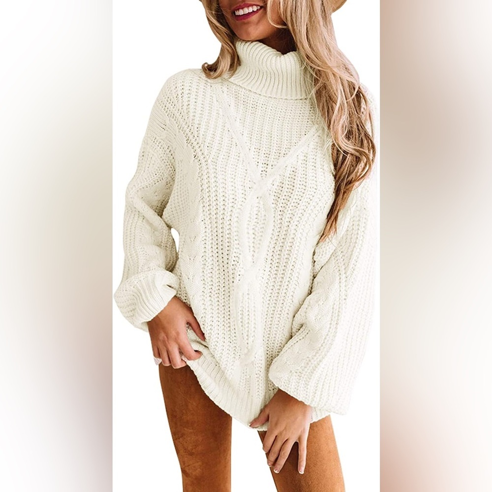 NWT Zesica Long Sleeve Turtleneck Chunky Knit Sweater, Large (12/14), Ivory